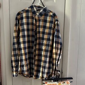 Tommy Bahama Blue and Tan Plaid Casual Shirt